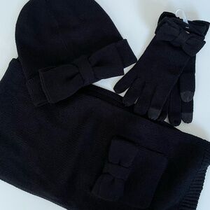 NWOT Kate Spade 100% Cashmere Sofia Bow Detail w/ Pockets, Matching Hat & Gloves